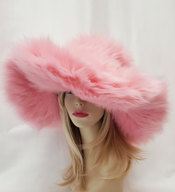 Custom Oversized PAMELA Pastel Pink Faux Fur Hat / Floppy  display picture 2