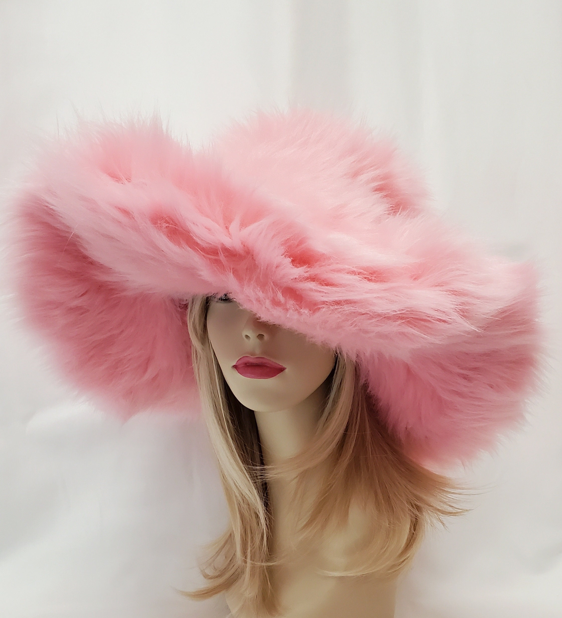 Custom Oversized PAMELA Pastel Pink Faux Fur Hat / Floppy Hat