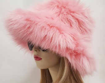 Off My Head Baby‎ Pink Fuzzy Faux Fur Bucket Hat Festival Hand Made in England Pink Faux Fur Bucket Hat - Etsy main image 3