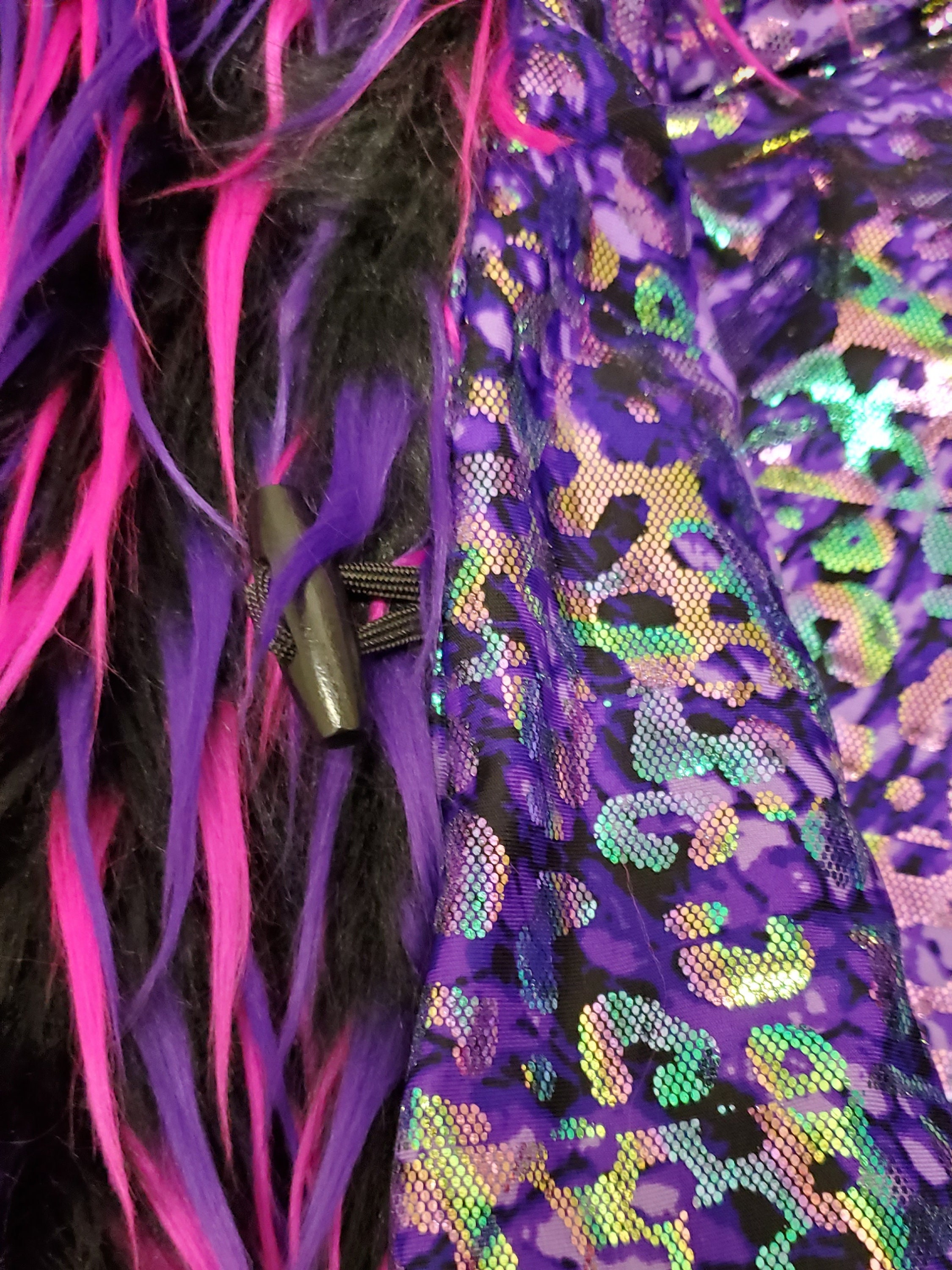 Purple Holographic Reversible Spiky Monster Faux Fur Crop