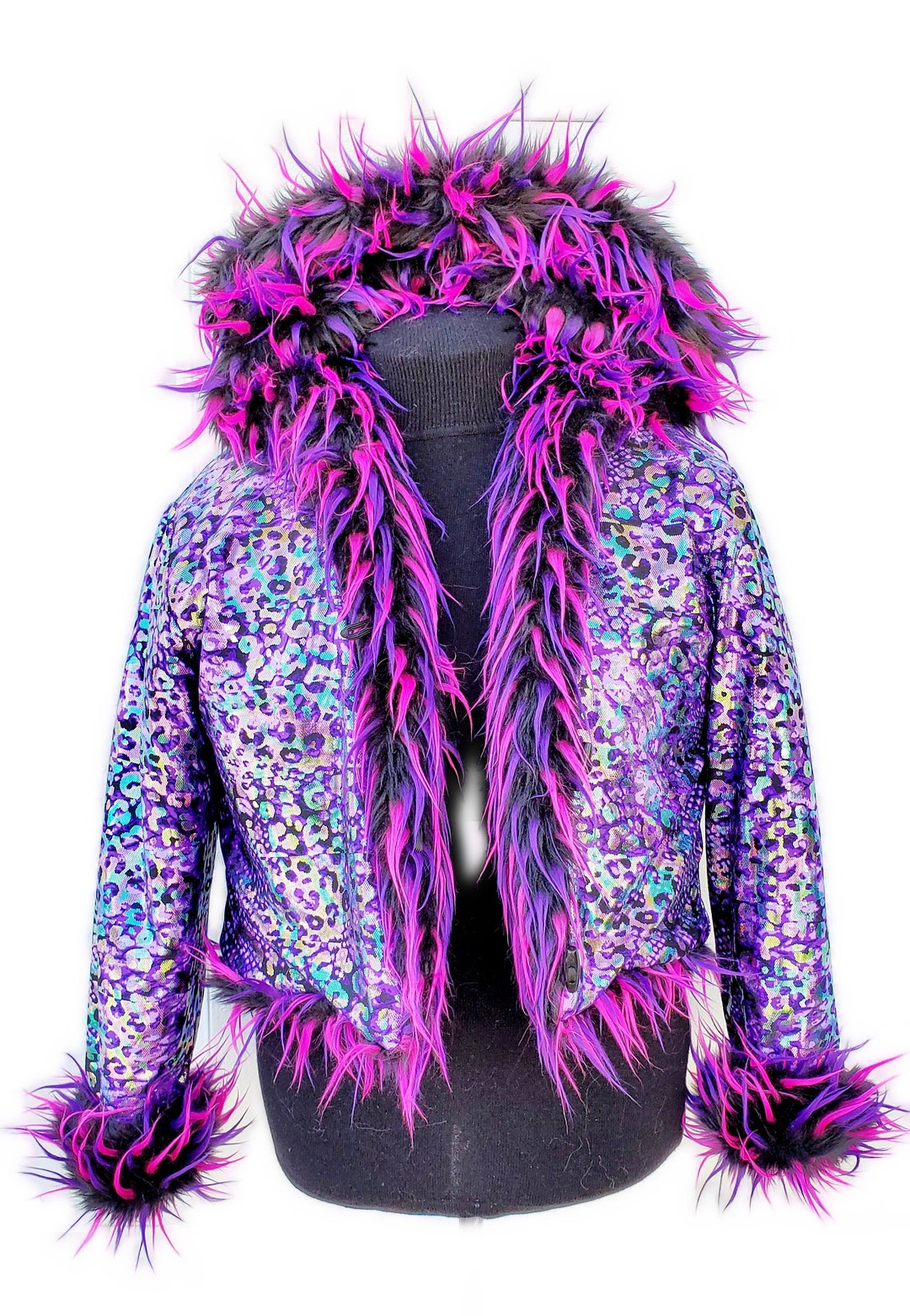 Purple Holographic Reversible Spiky Monster Faux Fur Crop