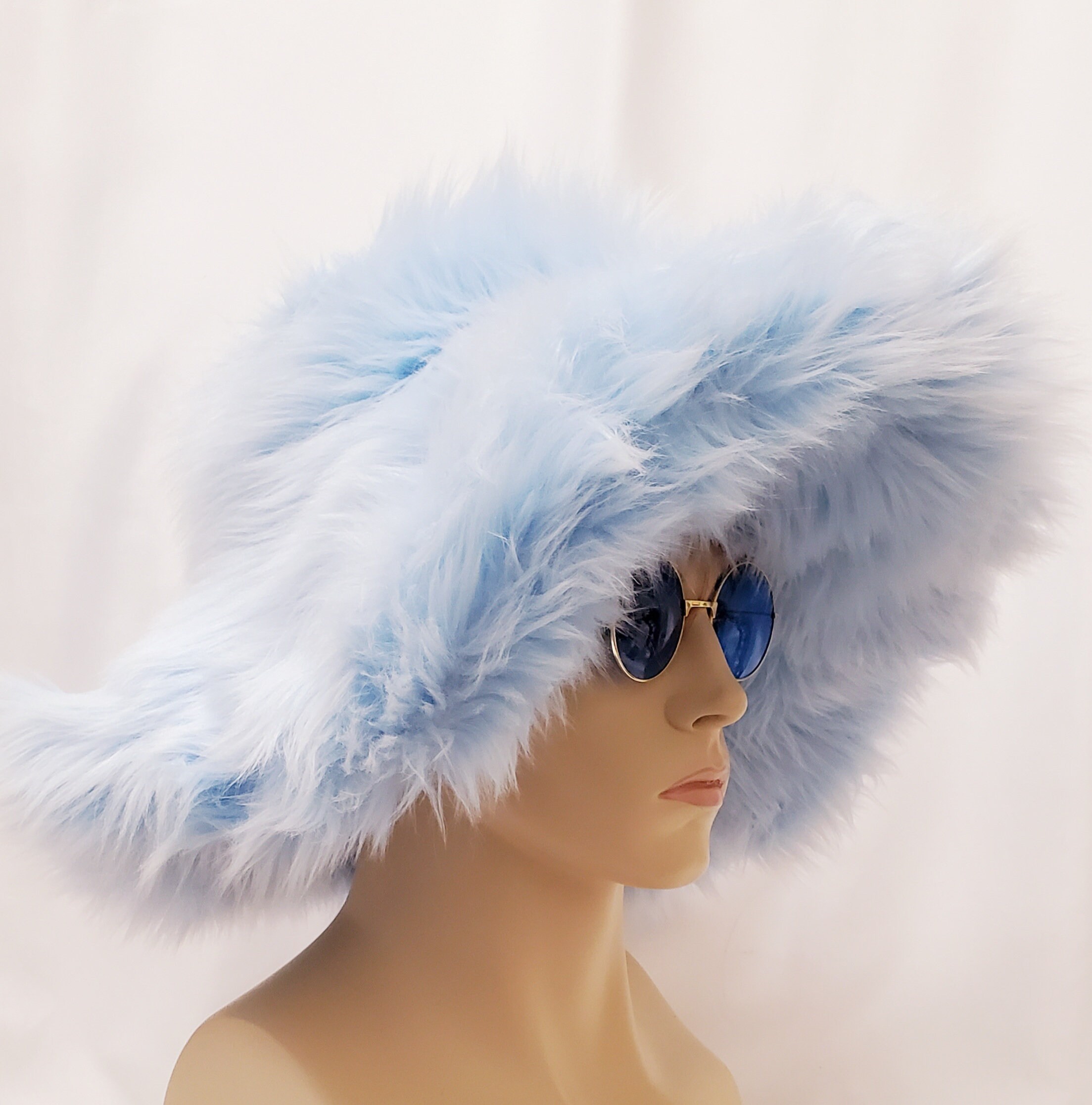 Custom OVERSIZED Light Blue Faux Fur Festival Hat / Fuzzy 