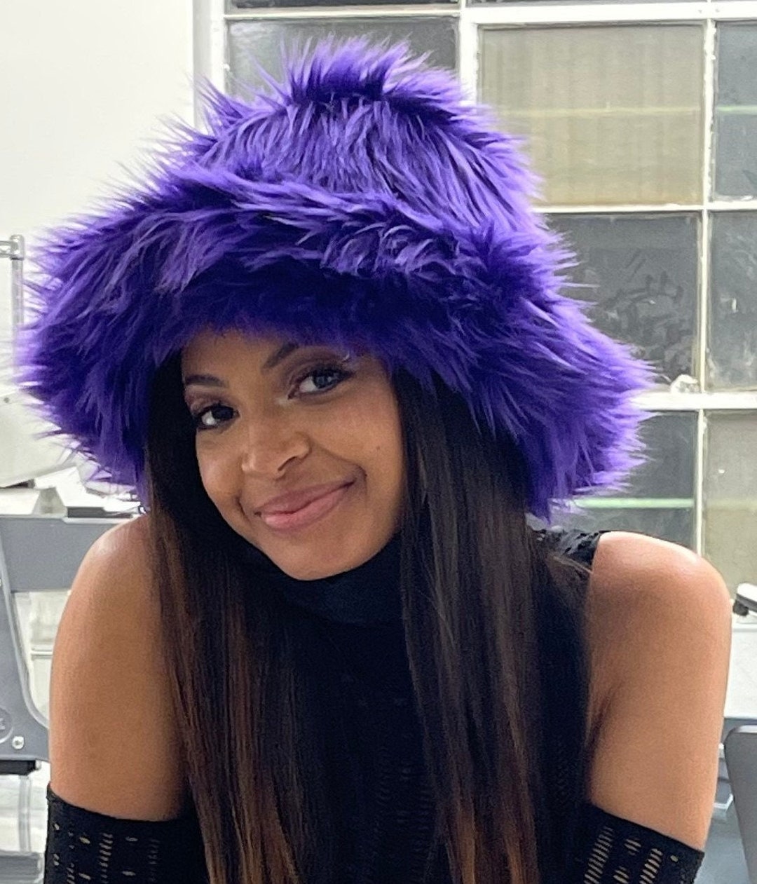 Elegant! Fabulous Fashionable Faux Fur Dark Purple Hat Purple Faux Fur Bucket Hat: Elegant Winter Fashion - Etsy main image 4
