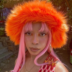 Orange Crush Kunstpelz Fischerhut / Floppy Hut / Festival Hut / Flauschige Pelzmütze / Fake Fur Hut / Rave Hut / Shag Hut / Handemade Hut
