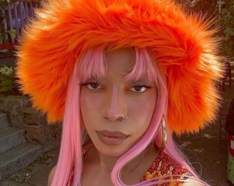 Orange Crush Faux Fur Bucket Hat / Floppy Hat / Festival Hat / Fuzzy Fur Hat / Fake Fur Hat / Rave Hat / Shag Hat / Handemade hat