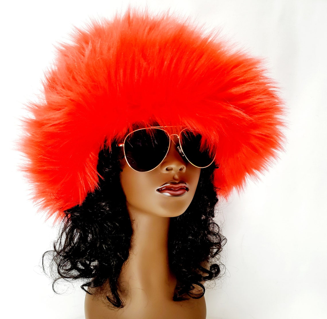 Faux fur bucket hat in red color main image 0