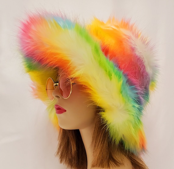 Multicolor Faux Fur Bucket Hat OGLCCG Faux Furry Bucket Hat for Women Fall Winter Warm  main image 4