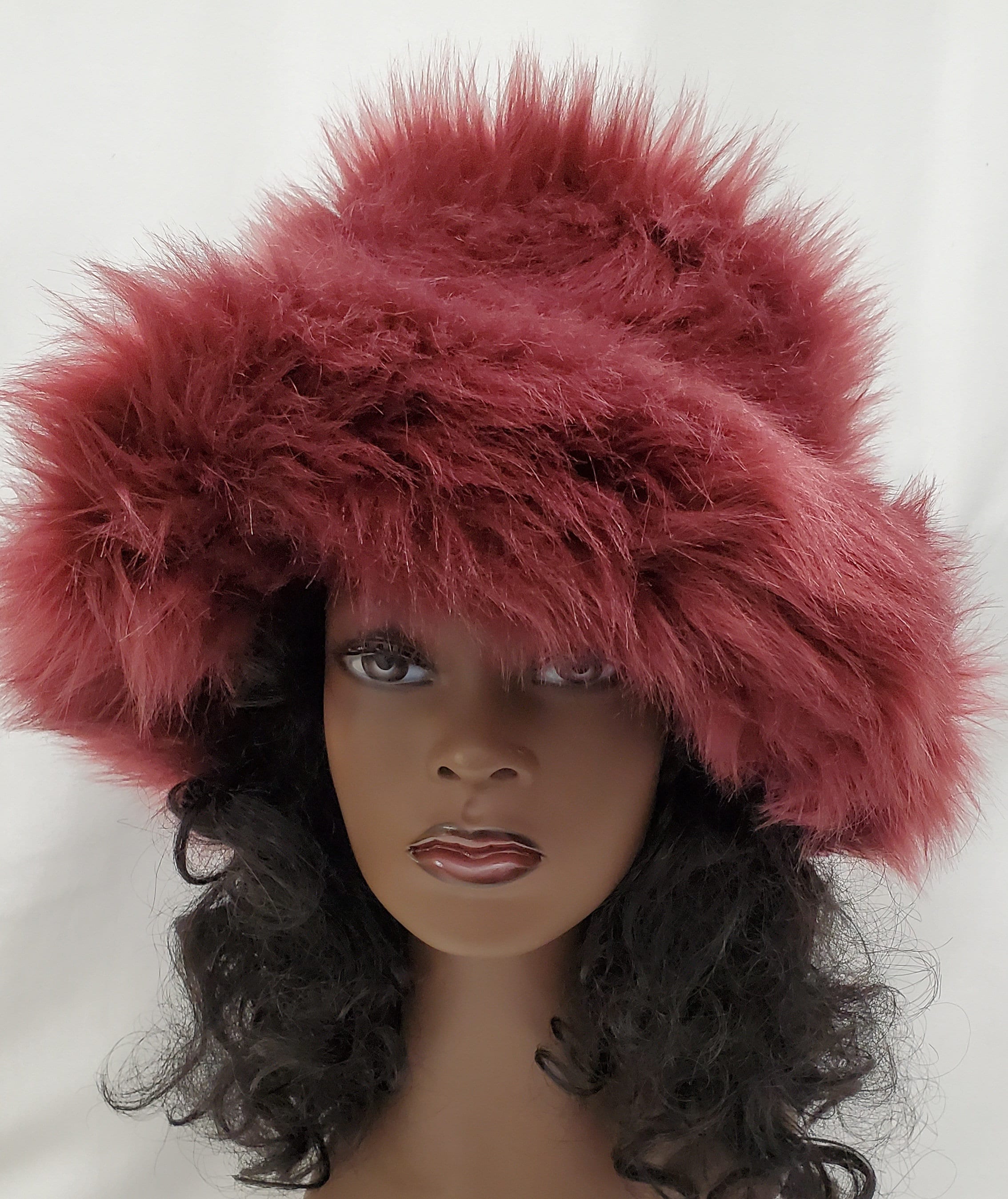 Burgundy Faux Fur Bucket Hat / Floppy Hat / Festival Hat  display picture 1