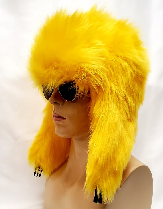 Custom Faux Fur Trapper Hat / Aviator Hat / Festival Hat / Lime Green Fur Hat / Fur Hat / Rave Hat / Burningman Hat / Handmade Bomber Hat