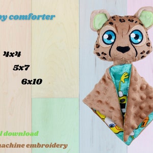 Cheetah boy Baby comforter Machine Embroidery Digitized Design PATTERN ITH Lovey 3 SIZES, Stuffie, Plush Toy Pattern, Baby Toy Project