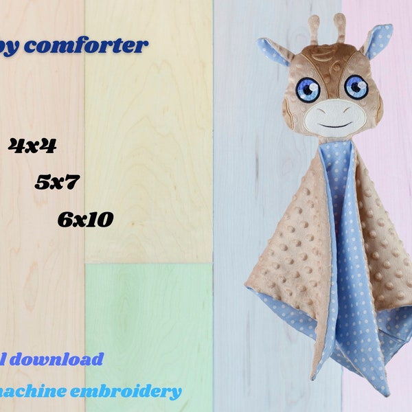 Giraffe boy Baby comforter Machine Embroidery Digitized Design PATTERN ITH Lovey 3 SIZES, Stuffie, Plush Toy Pattern, Baby Toy Project