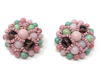 Coppola e Toppo 1950s Turquoise and Pink Glass Bead Vintage Earrings