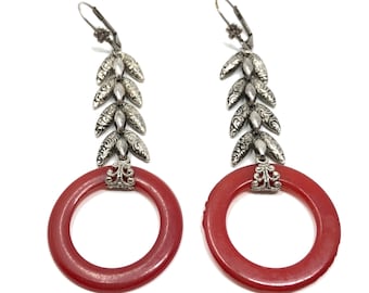 Art Deco 1930s Silver Plated Filigree Vintage Drop Plastic Hoop Earrings
