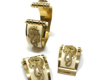 Jean Painlevé 1930s Seahorse Design Vintage Bangle and Dress Clips Set