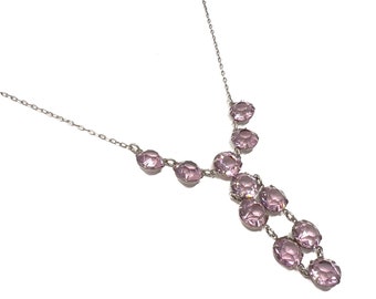 1920s Art Deco Silver and Purple Glass Vintage Necklace