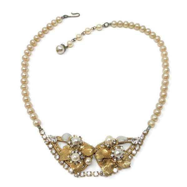 Eugene 1950s Faux Pearl and Rhinestone Vintage Necklace