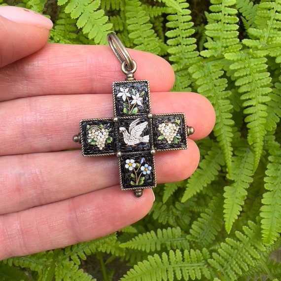 Victorian Micro-Mosaic Cross Antique Mid-1800s It… - image 2