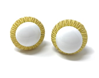 Miriam Haskell 1960s Milk Glass and Fabric Vintage Earrings
