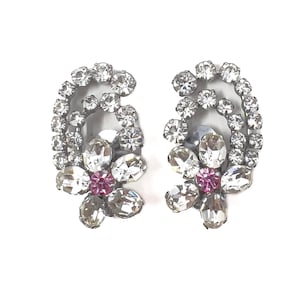 1950s Rhinestone Earrings Vintage Statement Climbing Flowers