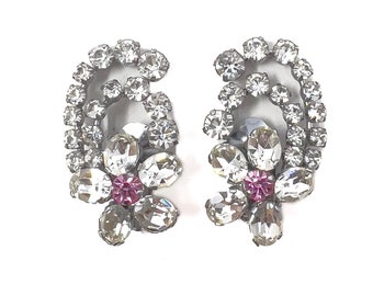 Boucles d'oreilles en strass années 50, fleurs grimpantes tendance vintage