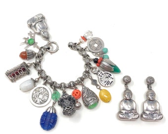 Napier 1958 Vintage 'Shangri-La' Charm Bracelet and Earrings Set