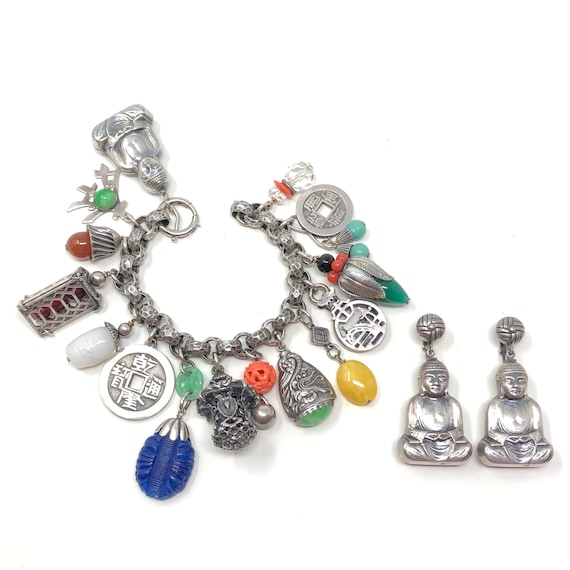 Napier 1958 Vintage 'Shangri-La' Charm Bracelet and Earrings Set