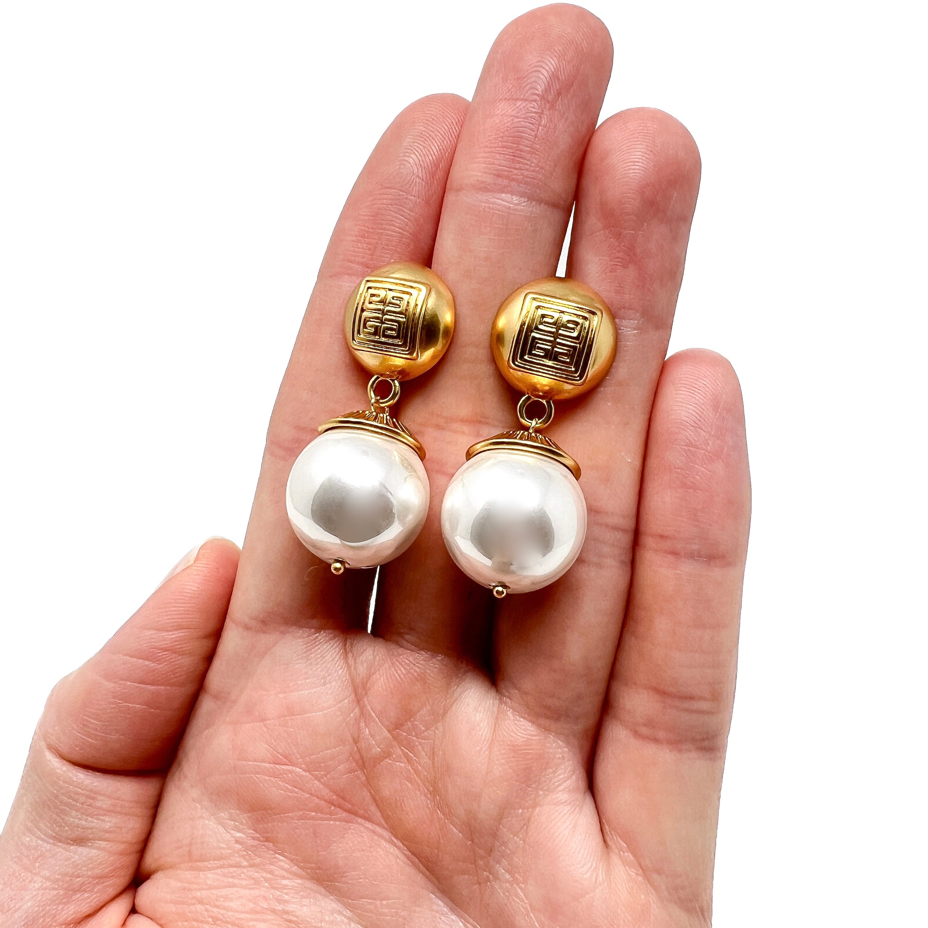 Givenchy 1990s Gold Plate and Faux Pearl Vintage Logo