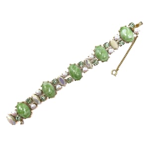 Schiaparelli armband eind jaren 50, vintage strassteentjes en groen glas