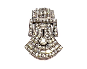 1930s Art Deco Silver and Paste Vintage Buckle Design Dress Clip