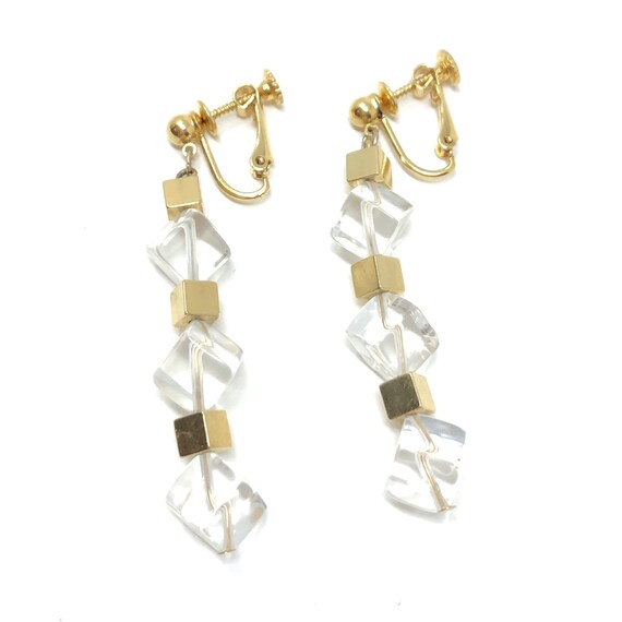 Napier 1970s Perspex Cube Vintage Earrings - image 3