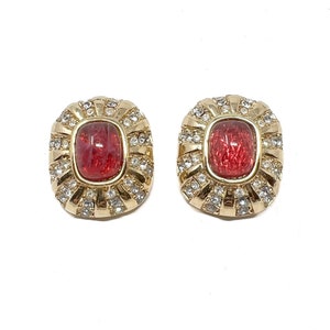 Christian Dior 1980s Flawed Ruby Glass Cabochon Vintage Earrings