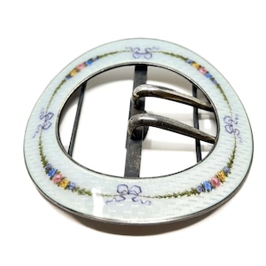 Belle Époque c.1890 Antique French Guilloché Enamel Floral Buckle