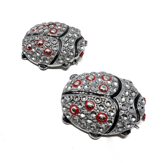 Broche Ancienne Argent Massif – Coccinelle émaillée Style Art Nouveau – Début 1900 – Bijou Vintage
