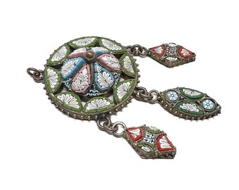 Colgante floral antiguo italiano de micromosaico