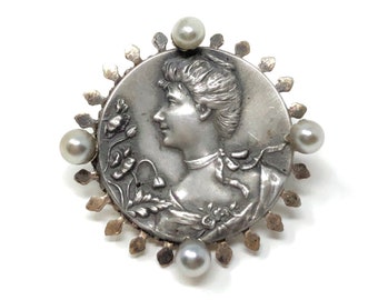 アンティーク　フランス 1900前後　シルバー　ブローチ　女性　アールヌーボー アンティーク フランス 1900前後 シルバー ブローチ 女性 アール