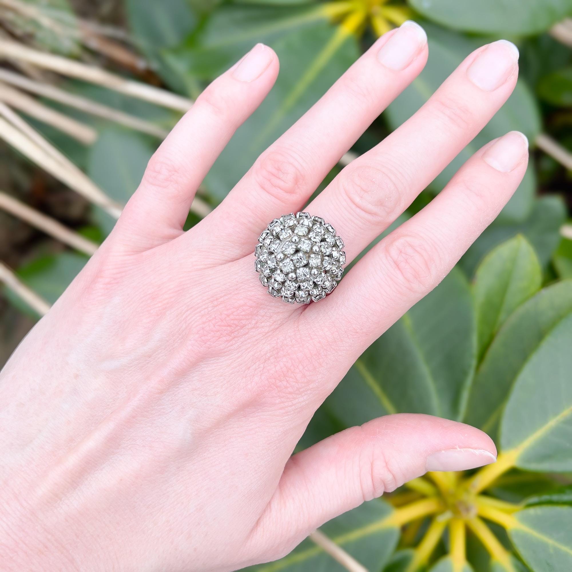 Christian Dior Ring Vintage 1970s Statement Rhinestone Cocktail