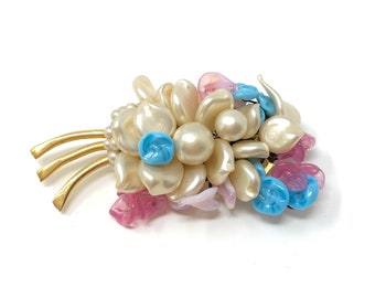 Louis Rousselet 1950s Faux Pearl and Glass Vintage Brooch