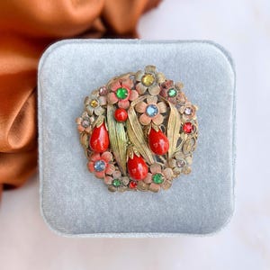 Art Deco Czechoslovakian Brooch 1930s Vintage Rhinestone and Glass Floral Design