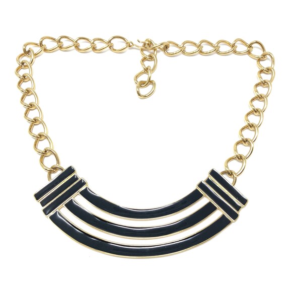 Monet 1980s Gold Plated and Black Enamel Vintage S