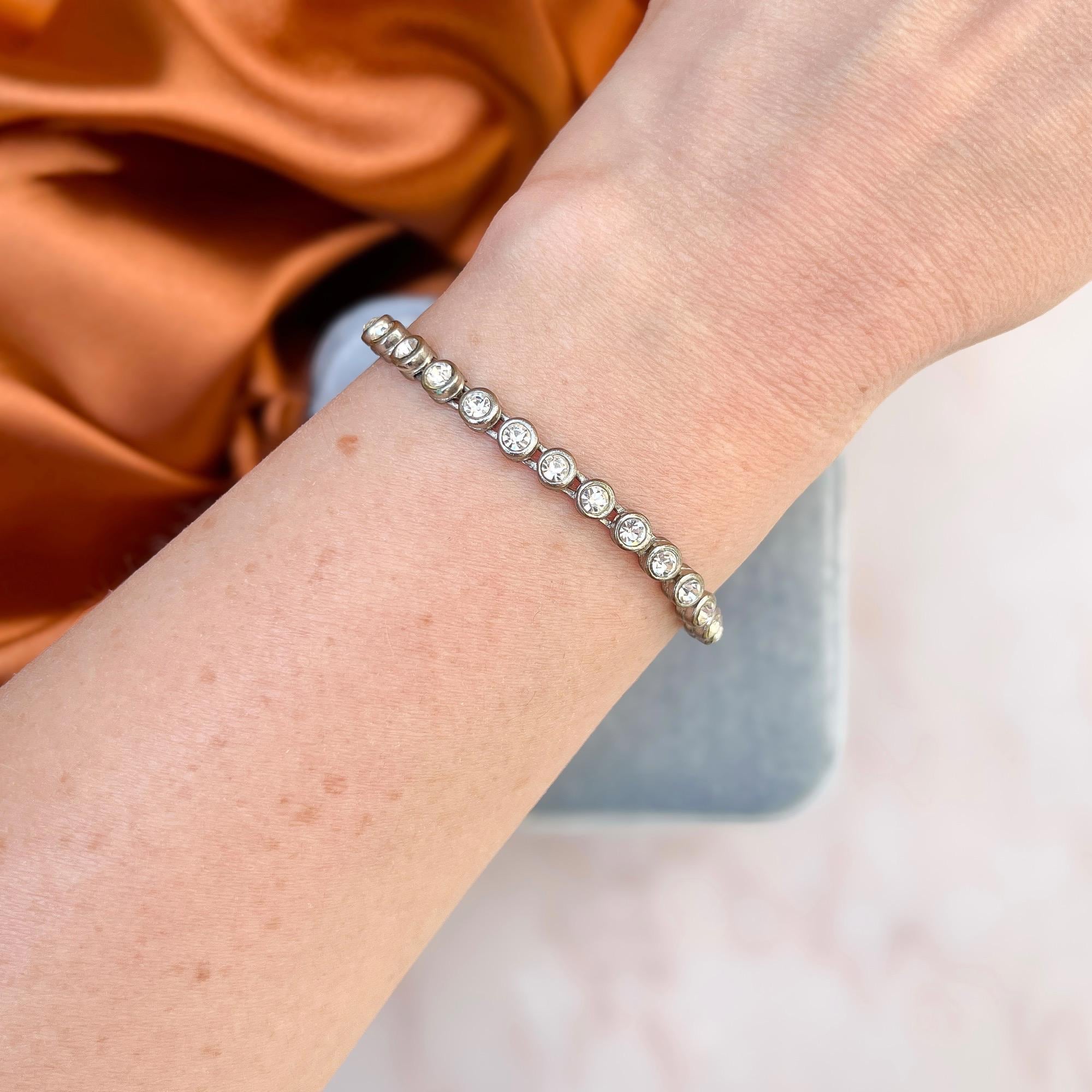 1980年代のヴィンテージブレスレット、無色ベゼルセット、ライン