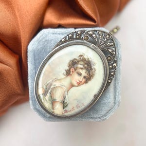 Antique Portrait Miniature Pendant Early 19th Century Marcasite and Silver