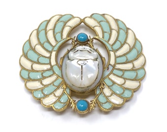 Piel Frères c.1900 Gilt Metal, Enamel and Glass Scarab Design Antique Buckle