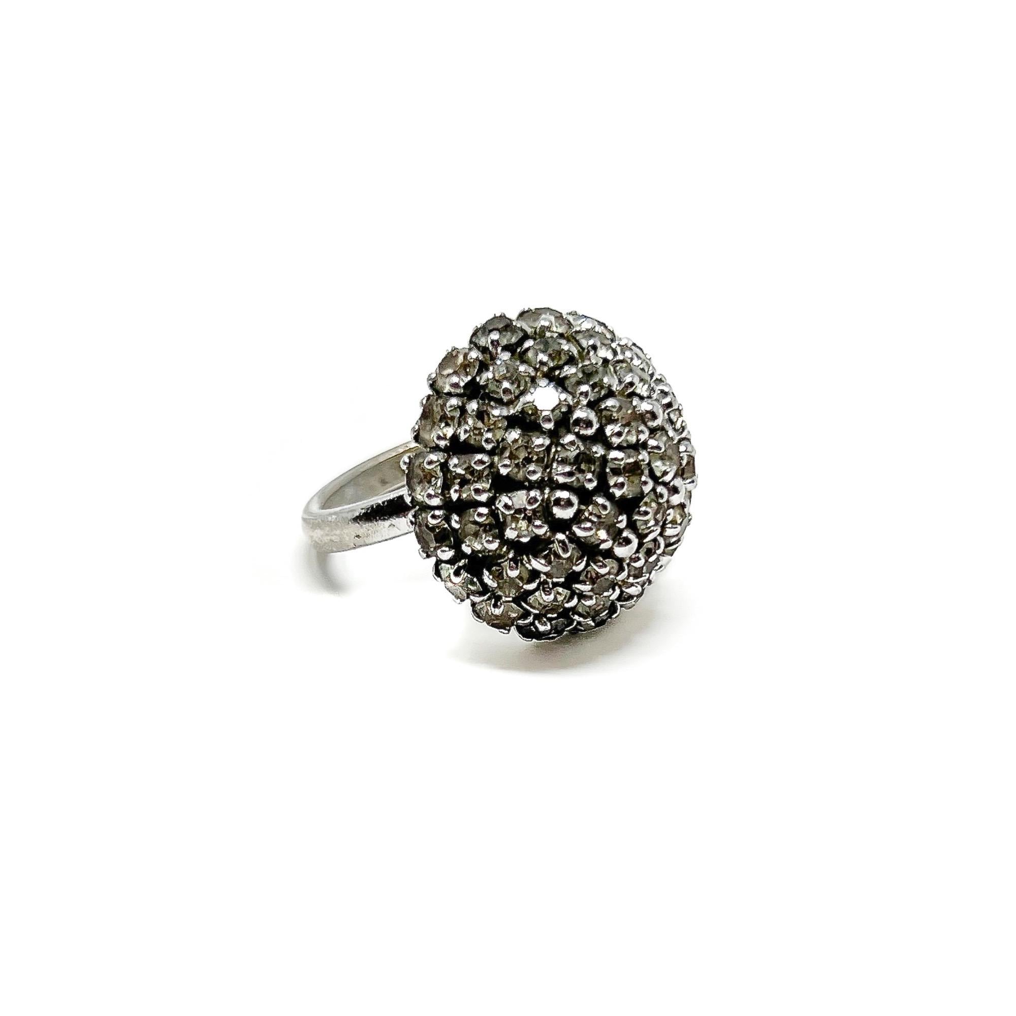 Christian Dior Ring Vintage 1970s Statement Rhinestone Cocktail