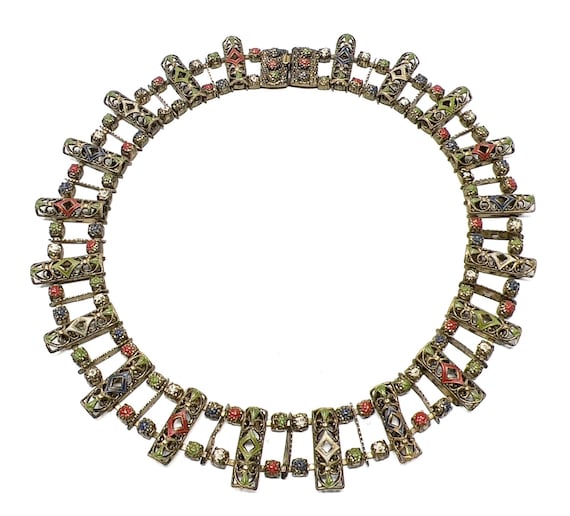 1940s Czechoslovakian Necklace Filigree and Enamel Vintage Collar Etsy Canada