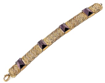 c.1900 Jugendstil Purple Glass and Gilded Metal Antique Bracelet