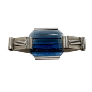 1920s Art Deco Blue Glass Vintage Geometric Design Brooch
