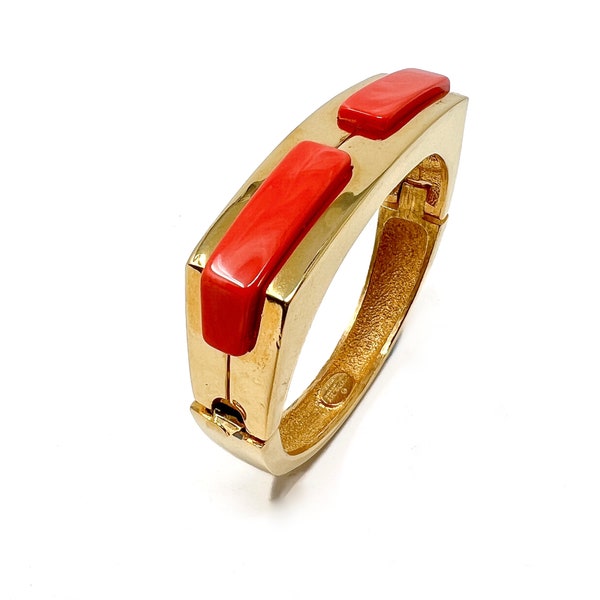Givenchy 1977 Gold Plate and Orange Lucite Vintage Cuff