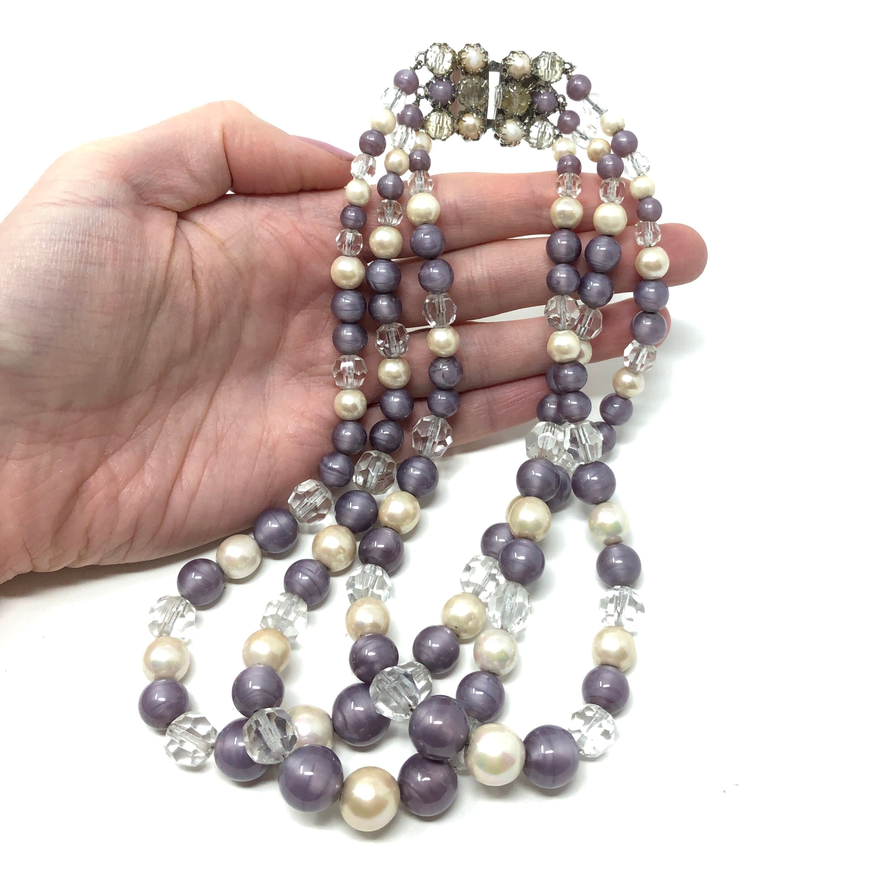 Christian Dior 1959 Vintage Threerow Glass Bead Necklace Etsy