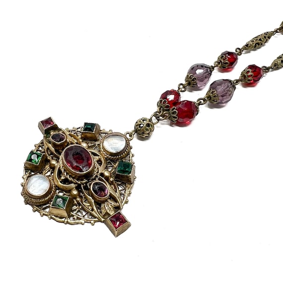 Antique Czechoslovakian Necklace c.1910 Byzantine… - image 1