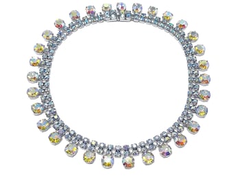 Vintage 1960s Necklace Aurora Borealis Rhinestone Collar